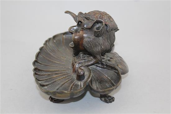 A late 19th century Continental bronze inkstand, 9.5in.